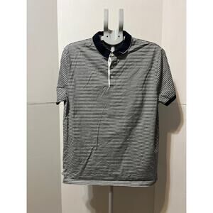 Claiborne Men’s Navy White Striped Polo Shirt Size L Cotton Short Sleeve